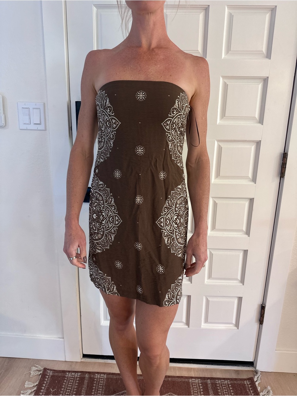 Abercrombie & Fitch Brown Strapless Bandana-Print Mini Dress